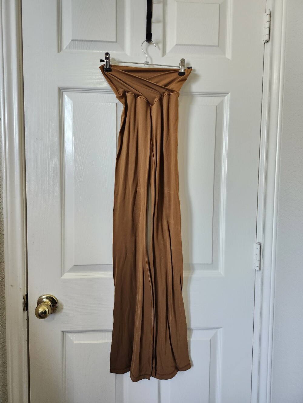 aerie Wide-Leg Flare High Rise Knit Pants in Caramel Brown